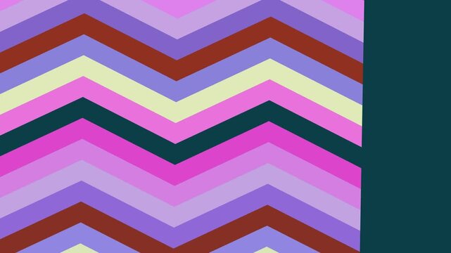 Vibrant chevron pattern with an animation of various shades of purple, pink, yellow, and brown and a solid teal side bar.