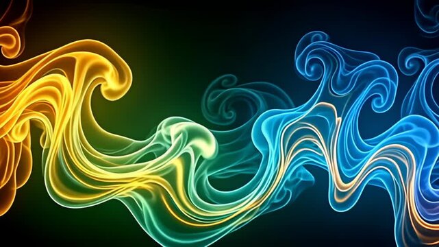 Splendidly radiant, a Smoke Border Frame swirling with soft golden wisps emerges, bordered by a continuous wave of flickering colors in radiant greens and blues that animate together,