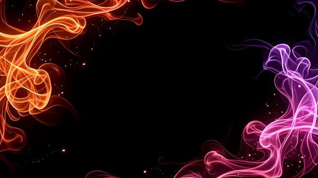 In an enchanting display, the Smoke Border Frame swirling with soft golden wisps unveils an interplay of crimson and violet hues, dancing fluidly as luminous particles drift through the