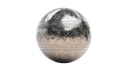Tech-style metallic sphere with engraved patterns background isolated on a Transparent background, PNG file.