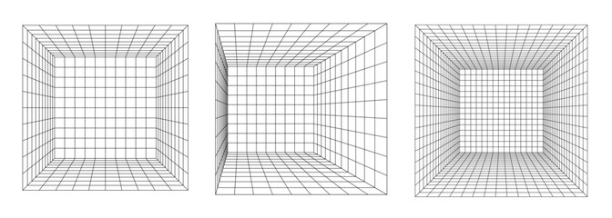 Fototapeta premium 3d room grids with black lines, set of three designs. vector illustration. SVG file available only on Adobe Stock.