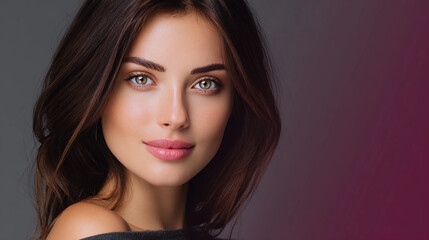 Fototapeta premium Stock image of a young lady with a beautiful smile on her face with copy space for text, concept of a beauty with cute smile