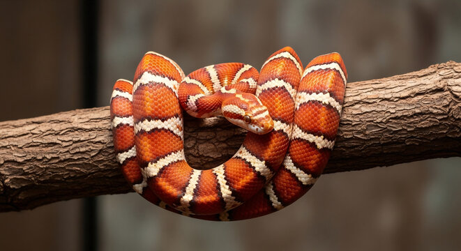 Vibrant Milk Snake Coiled on a Branch