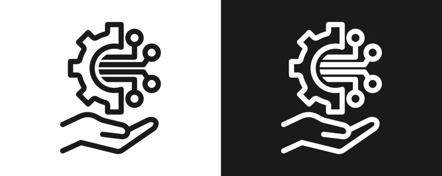 Digital Transformation Icon Set Outline In White And Black Background