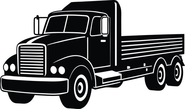 Vintage truck with flatbed for cargo transport isolated on transparent background