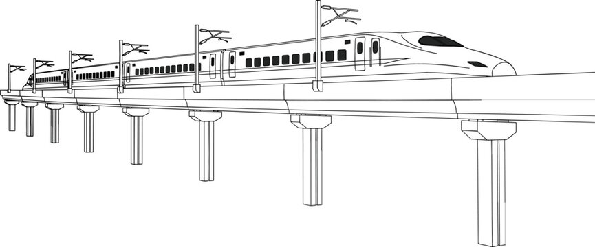 Modern high speed bullet train on elevated railway track vector illustration for transit technology and sustainable transportation concepts