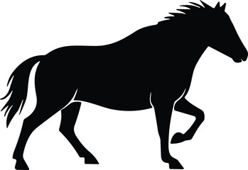 Horse silhouette in motion, dynamic pose artwork, equestrian lifestyle symbol, rustic nature vector illustration, animal design element, flowing mane style © MstAlea