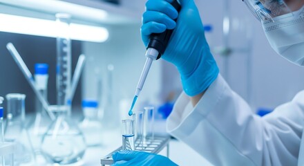 Fototapeta premium Scientist pipetting liquid in laboratory setting