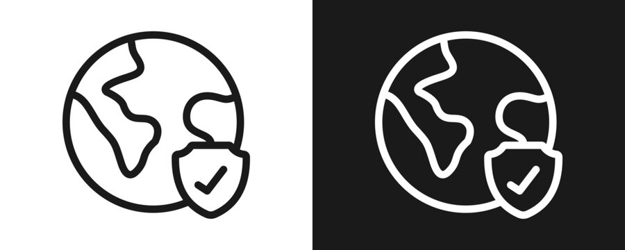 Safe The Planet Icon Set Outline In White And Black Background