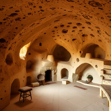Inside ancient cave dwellings with dovecotes in Cappadocia