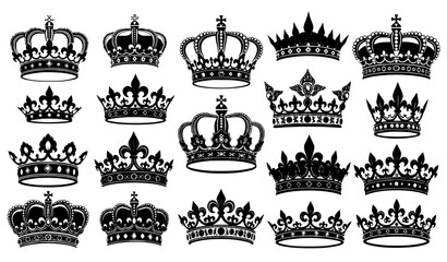 Obraz premium Luxury Queen Crown Collection – Black Royal Monarchy Icon Set Vector EPS 10