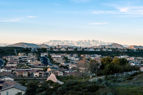 Temecula California Backdropped by Fresh Snow Capped San Bernadino Mountians
