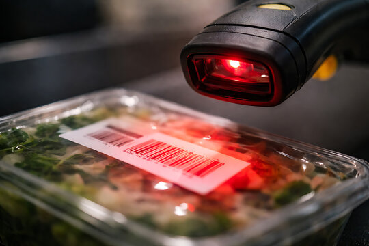 A scanner reads a barcode on a packaged product, highlighting the technology's application in logistics