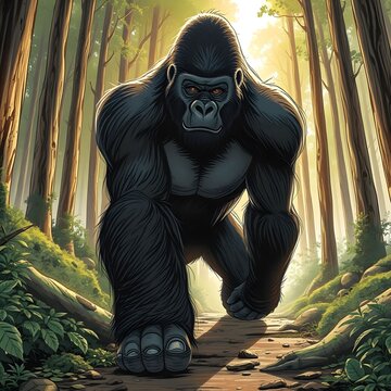 Un gorille dans une for&ecirc;t.