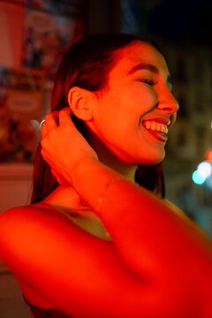 Portrait in Vibrant Red Light