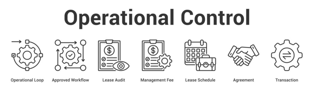 Operational Control web banner icon set vector illustration concept for business with icon of Operational Loop, Approved Workflow, Lease Audit, Management Fee, Lease Schedu.