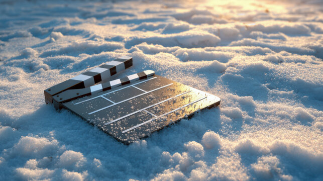 Clapperboard creating winter film cinema movie scene
