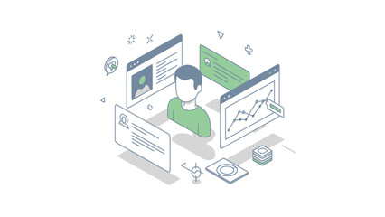 User Profile and Data Analysis Isometric Illustration.