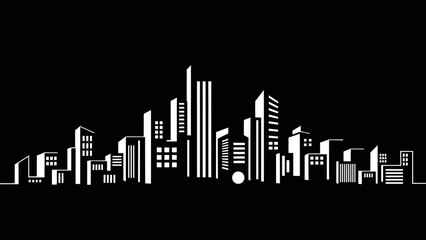 Fototapeta premium White Silhouette of a City Skyline Against a Black Background.