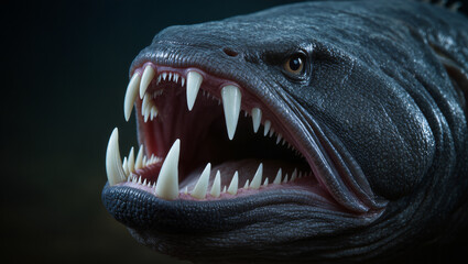 Naklejka premium Fangtooth Fish Extreme Close-Up with Oversized Fangs