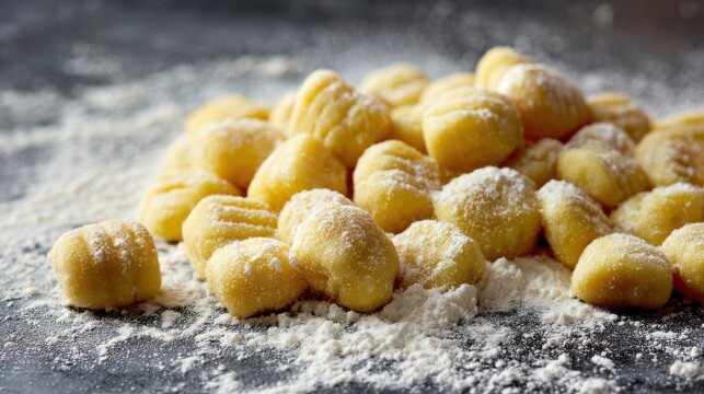 Freshly made potato dumplings dusted with flour gnocchi pasta