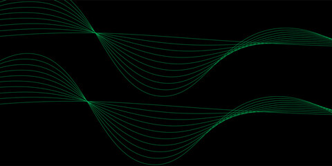 Abstract background using dark green tones on a black background. The lines and curves are like gentle and flowing waves, creating a sense of freshness and energy. © madam