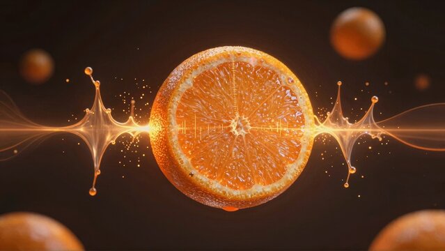 A slice of orange in a dark background