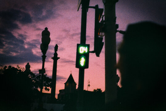 Pedestrian Crossing Light at Sunset  

