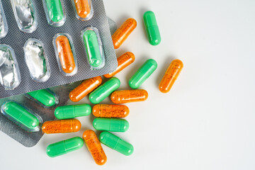 Blisterpack of capsules pills medical Antibiotics, supplement, vitamin