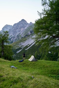 Camping in the Mountains With Tent and Stunning Views