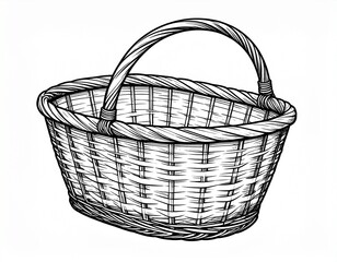 Obraz premium Detailed Black and White Illustration of a Woven Basket with a Handle, Artistic Rendering.