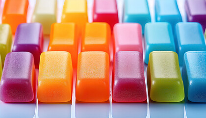 Fototapeta premium Close Up Of Colorful Rectangular Chewing Candies Arranged In Rows