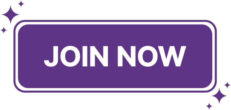 Purple button with white text join now and sparkling stars
