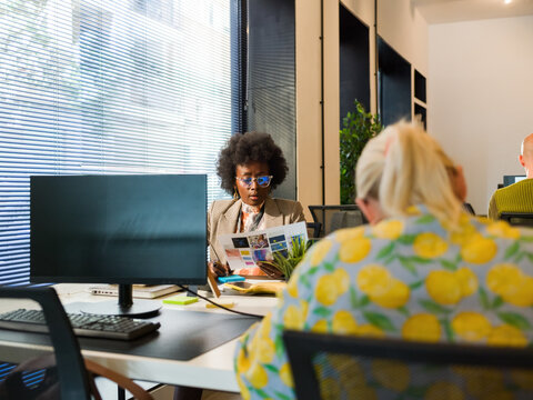 Focused businesswoman working at office 