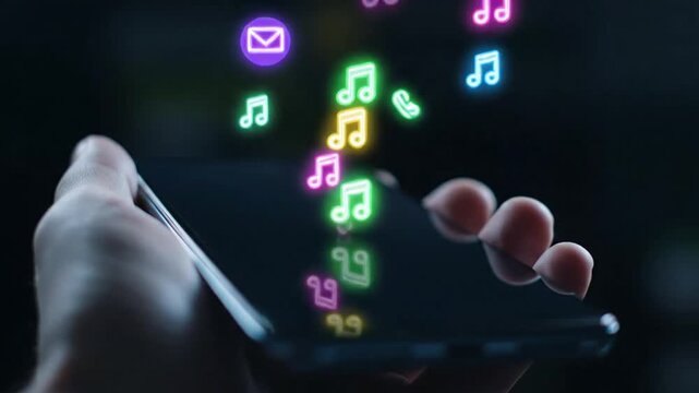 Hand Interacting with Smartphone and App Icons.