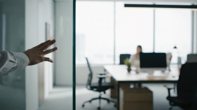 Hand Reaching Out in Office Setting.