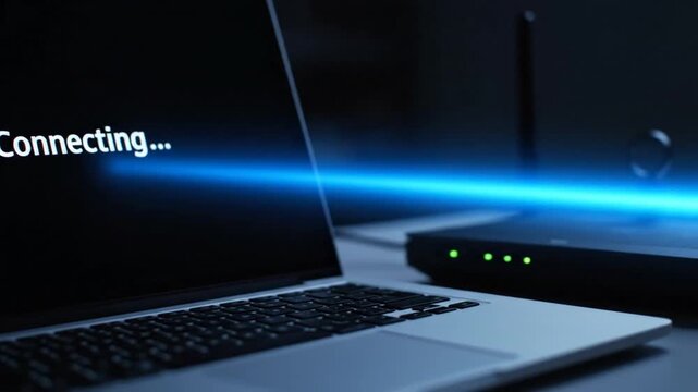 Laptop Connecting to WiFi Router Online.