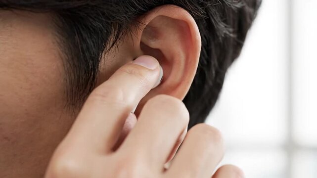 Man Scratching Ear with Finger Closeup.