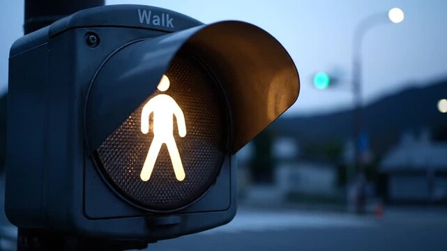 Pedestrian Traffic Light Waiting Signal Closeup.