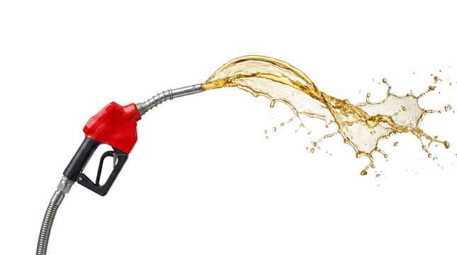 Fuel nozzle spraying gasoline isolated on transparent background