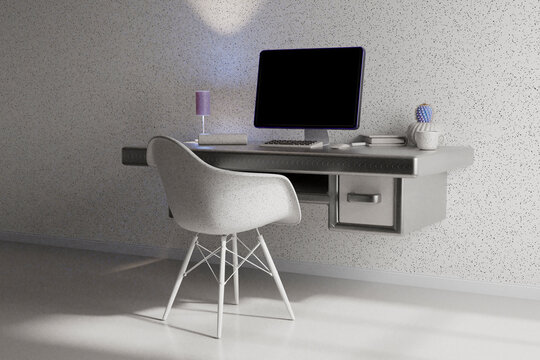 Minimalist Workspace with Tech Setup and Floating Desk
