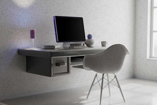 Bright Workspace with Window Light and Floating Desk