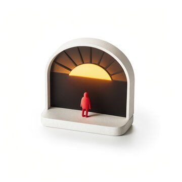A solitary figure clad in crimson stands resolute against a fiery horizon