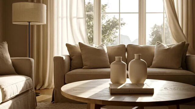 Cozy Living Room Interior with Sofas and Decor.