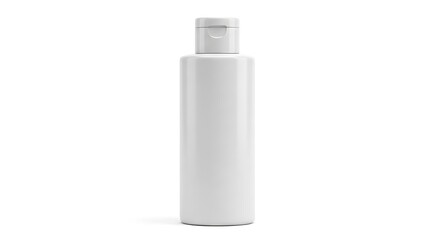 Modern white cosmetic bottle with flip cap on plain background