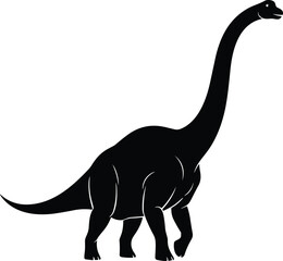 Sauropod dinosaur silhouette, black vector illustration of long neck prehistoric creature with tail, iconic ancient animal design for artwork © MSTSHIULY