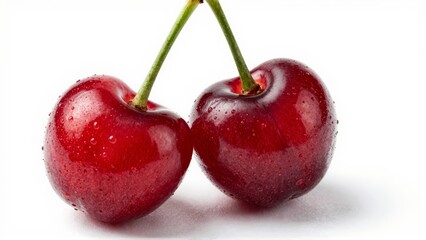Two cherries on a white background