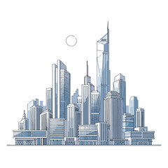 Fototapeta premium Futuristic city skyline with skyscrapers and modern architecture