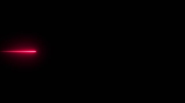 Glowing neon red straight horizontal laser line animation streaming across the screen on a black background. 