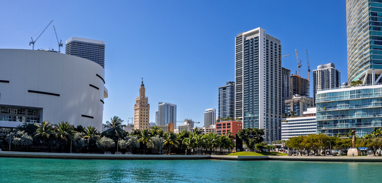 Miami Florida urban skyline with Freedom Tower and modern buildings